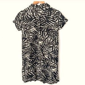 Banana Republic Womens Mini Shirt Dress Linen Blend Tropical Size 2 Black White